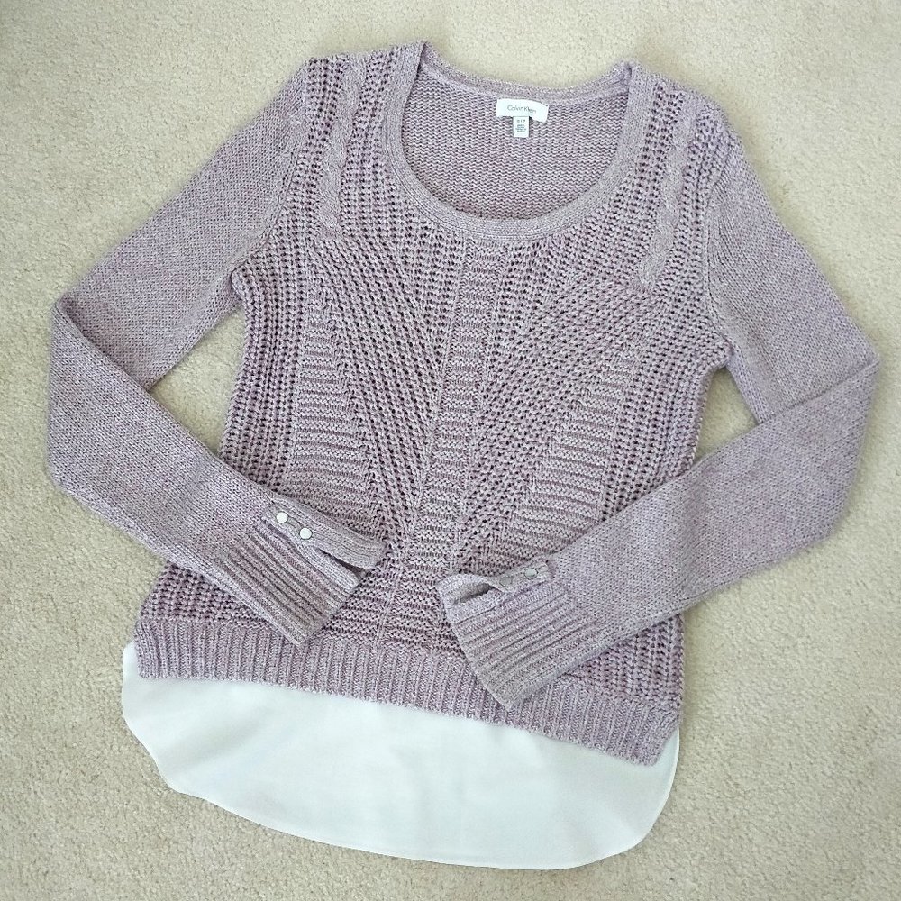 CALVIN KLEIN Layered Knit Sweater Sz XS-Lilac